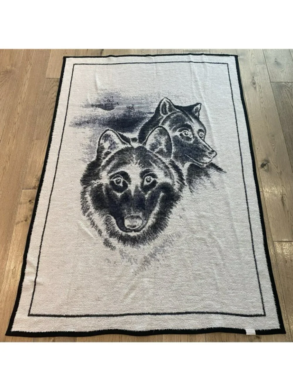 Vintage Biederlack Wolf Graphic Reversible Blanket Acrylic Gray 75L x 51W